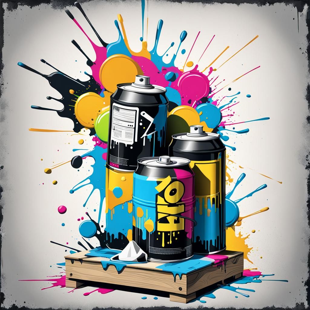 1980s style graffiti splash art piece featuring spraypaint c...
