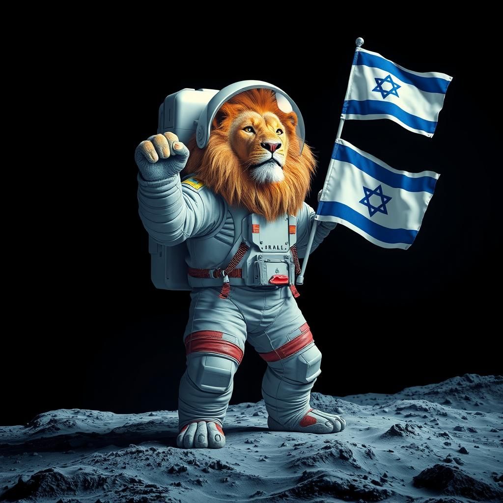 Lion Astronaut on the Moon in Sci-Fi Style