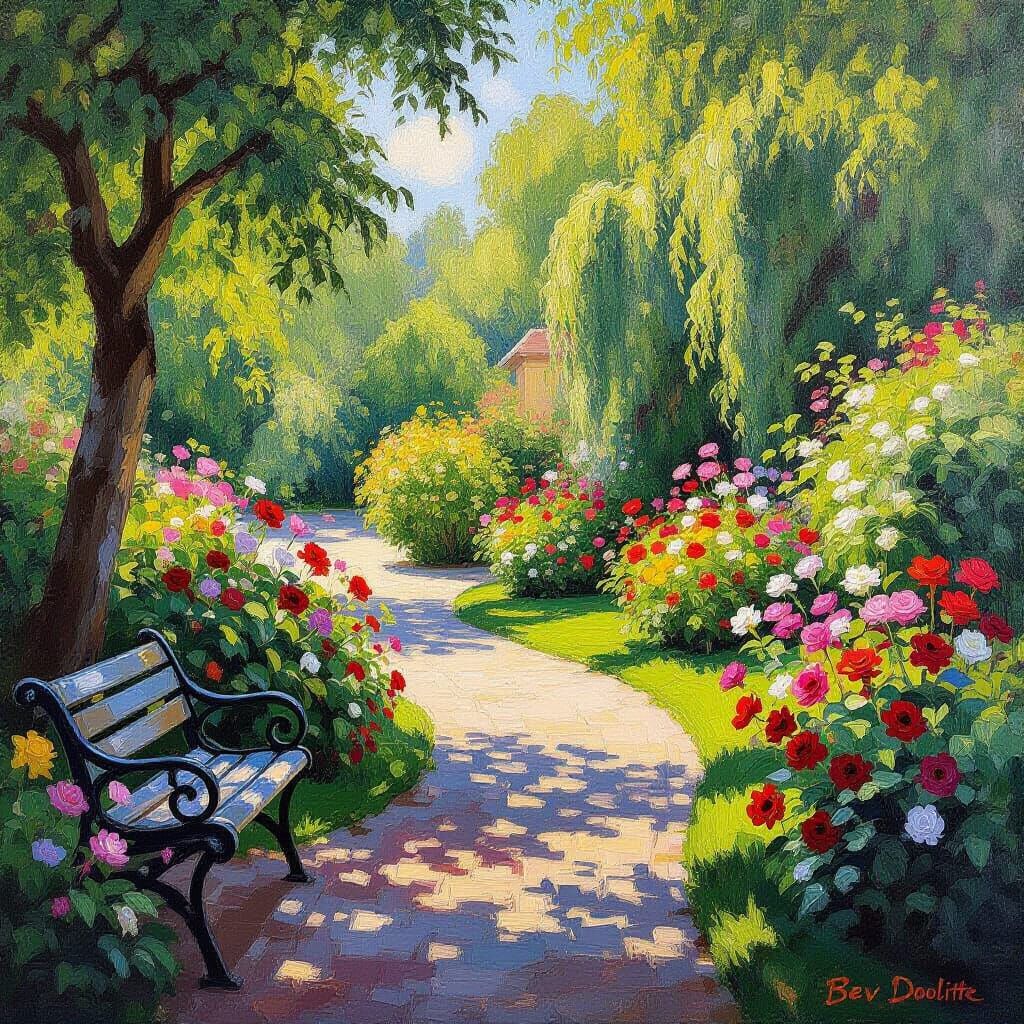 Serene Garden in Impressionist Style