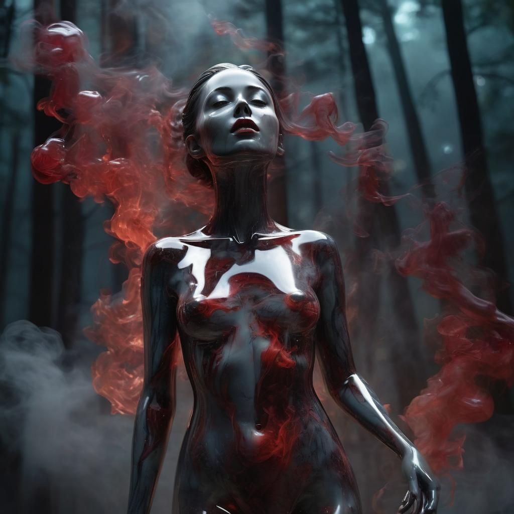 Transparent woman, body made of resin glass, full body portr...