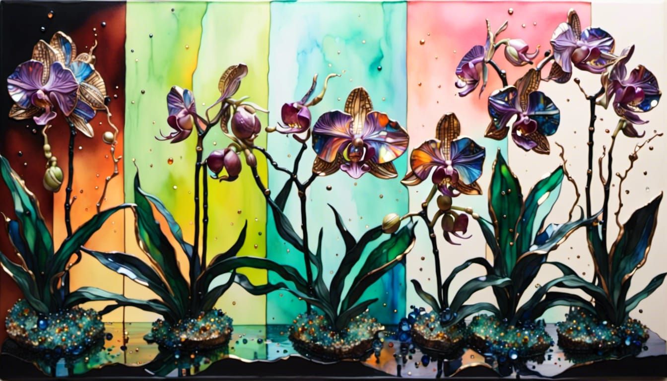 orchid <lora:Glass-art:1.0> 