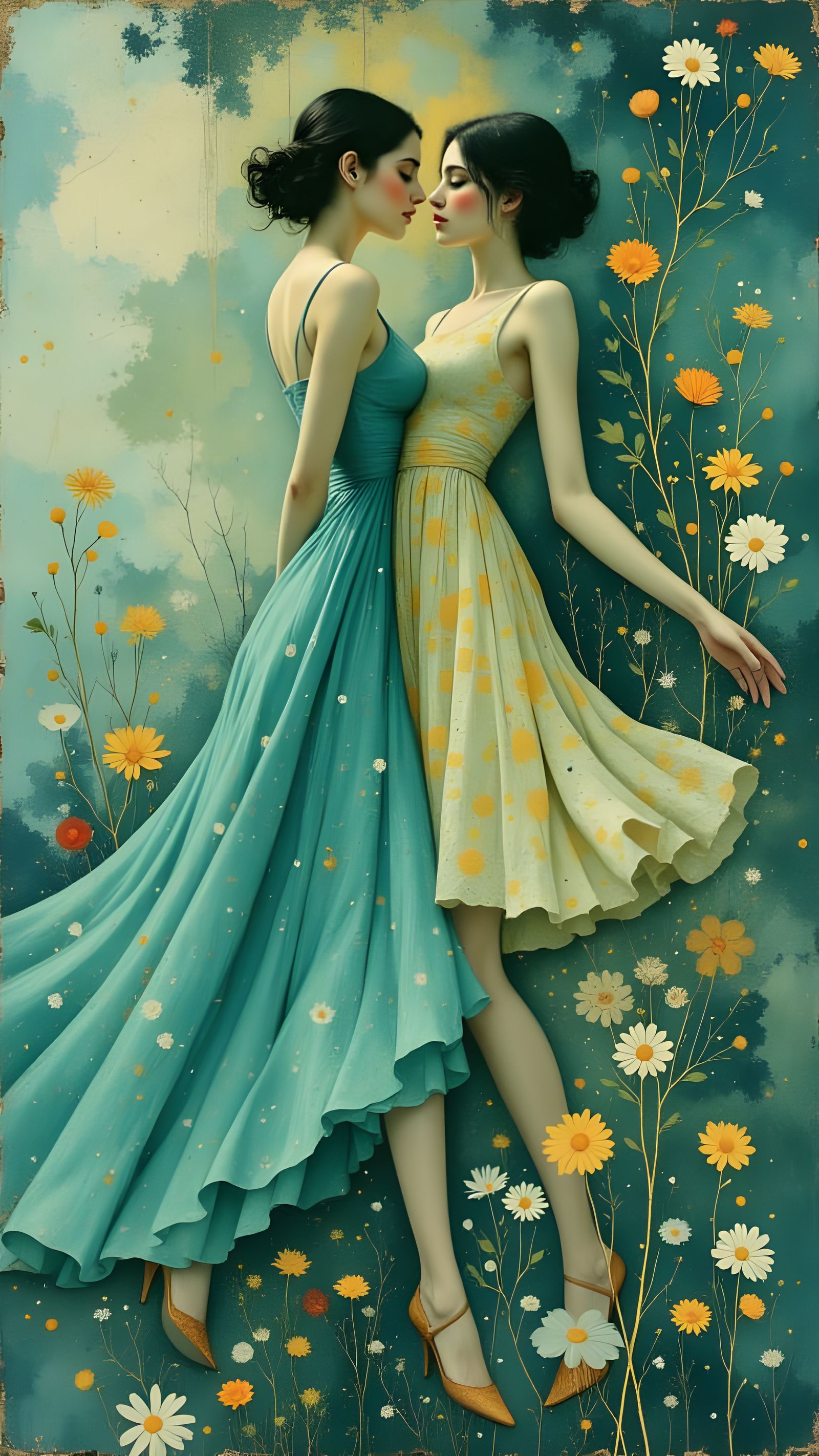 Couple Dancing in Sunlit Garden in Art Nouveau Style