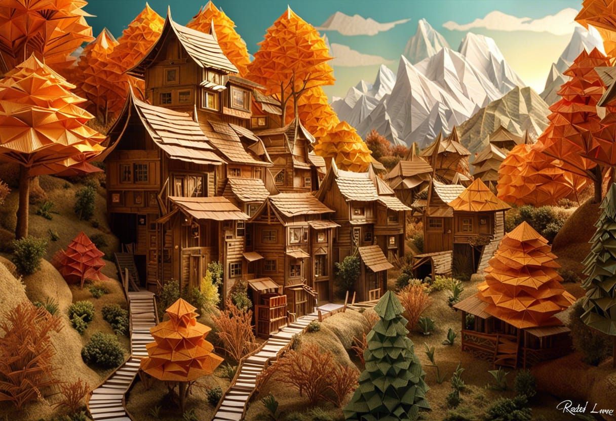 Origami town   by @cheesepuff 