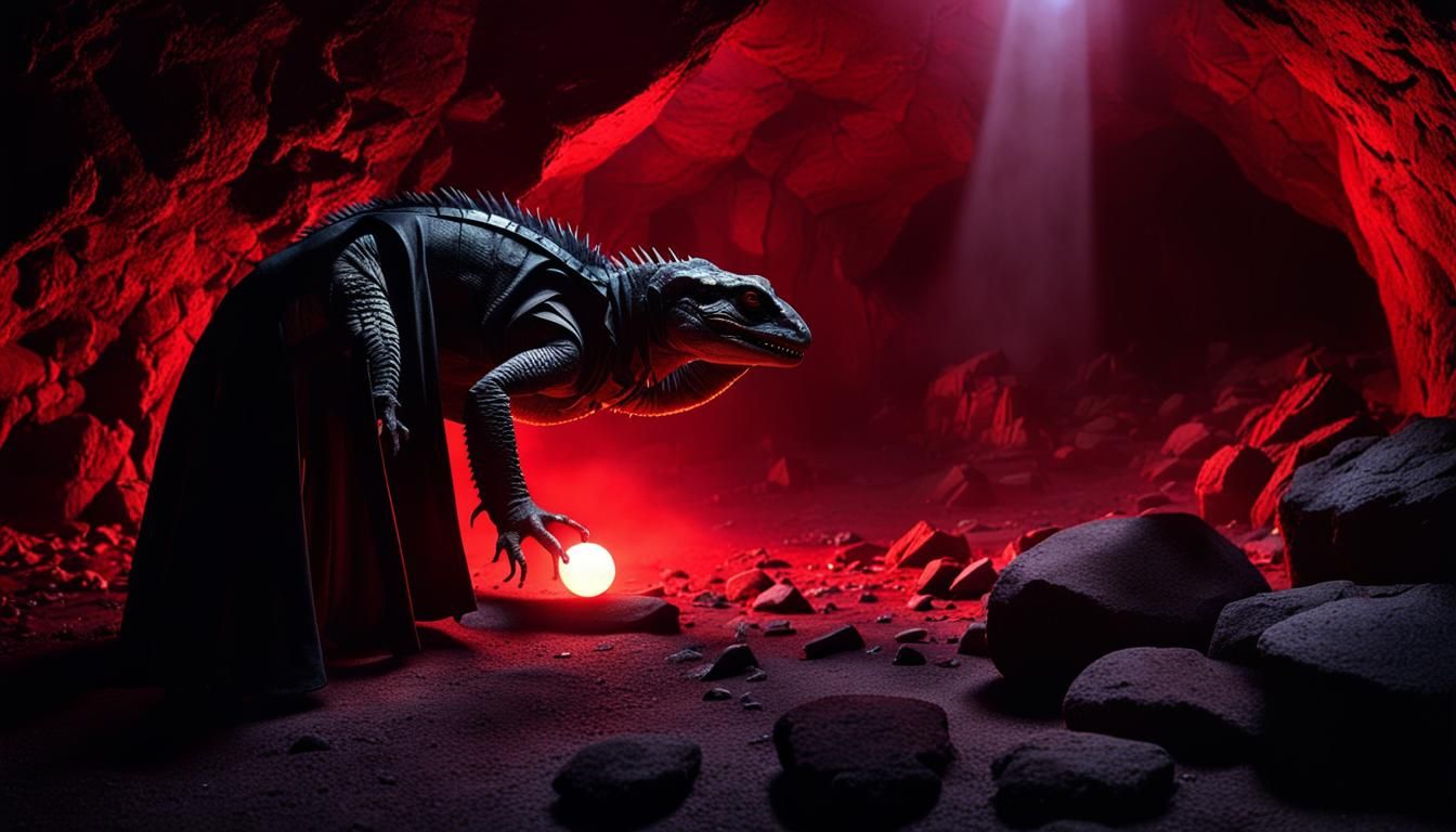 A long shot of a professional photorealistic reptile in an o...