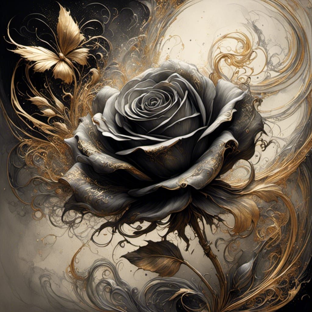 Charcoal Rose with Sandy Texture in Romantic Style