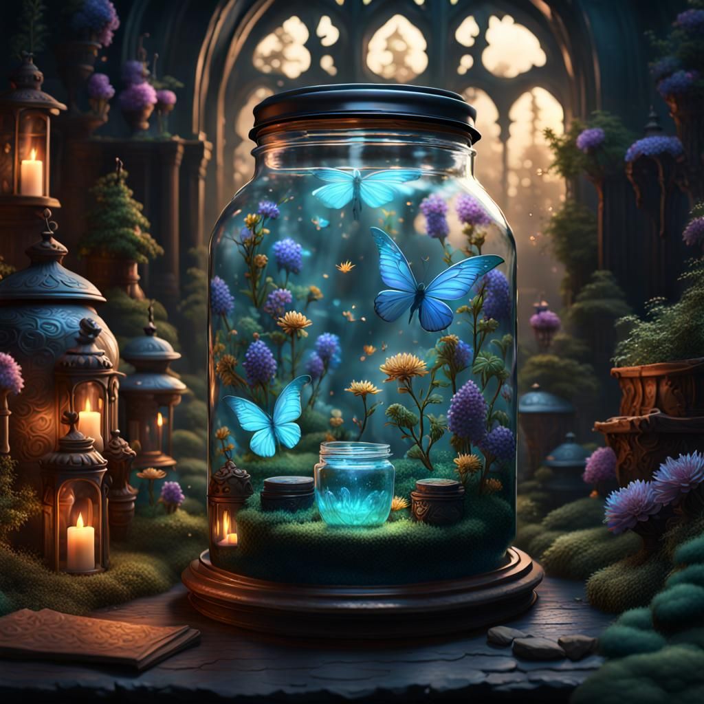 Faerie in a jar detailed matte painting, deep color, fantastical, intricate detail, splash screen, complementary ...  by @R1n974