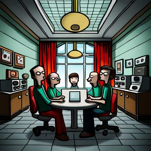 Album cover for fictional band, a sign that says "The Schmea...