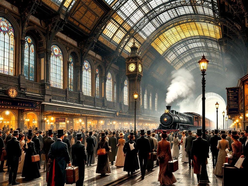 Chromolithograph Victoriana of a Paris Train Station