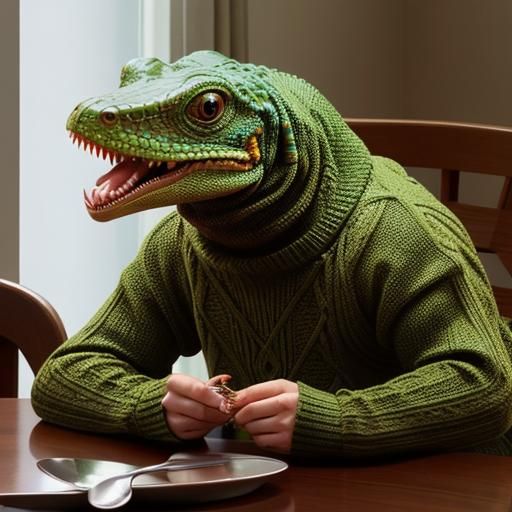 lizard was sitting at the dining table in a worm eating posi...