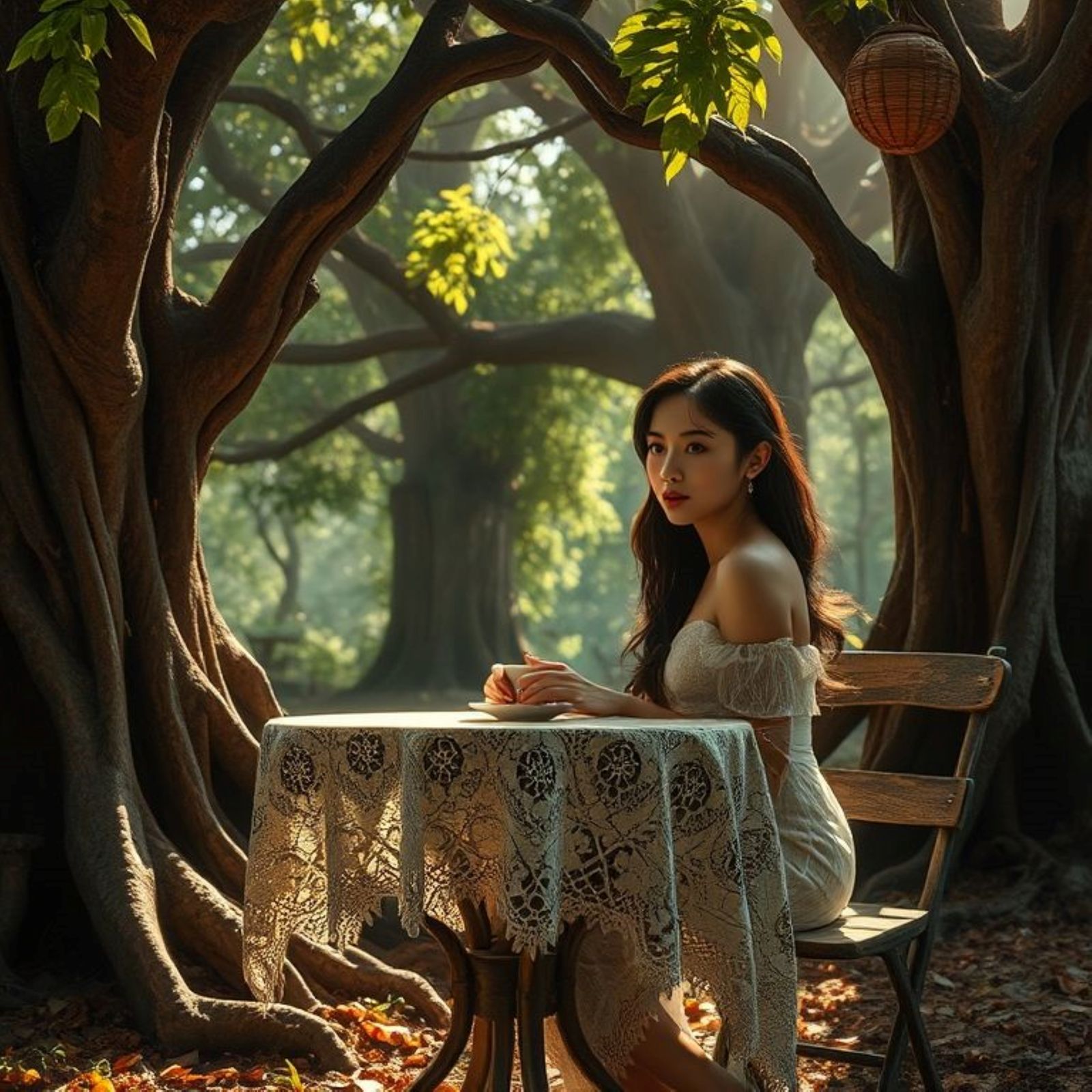 A solitary Asian woman