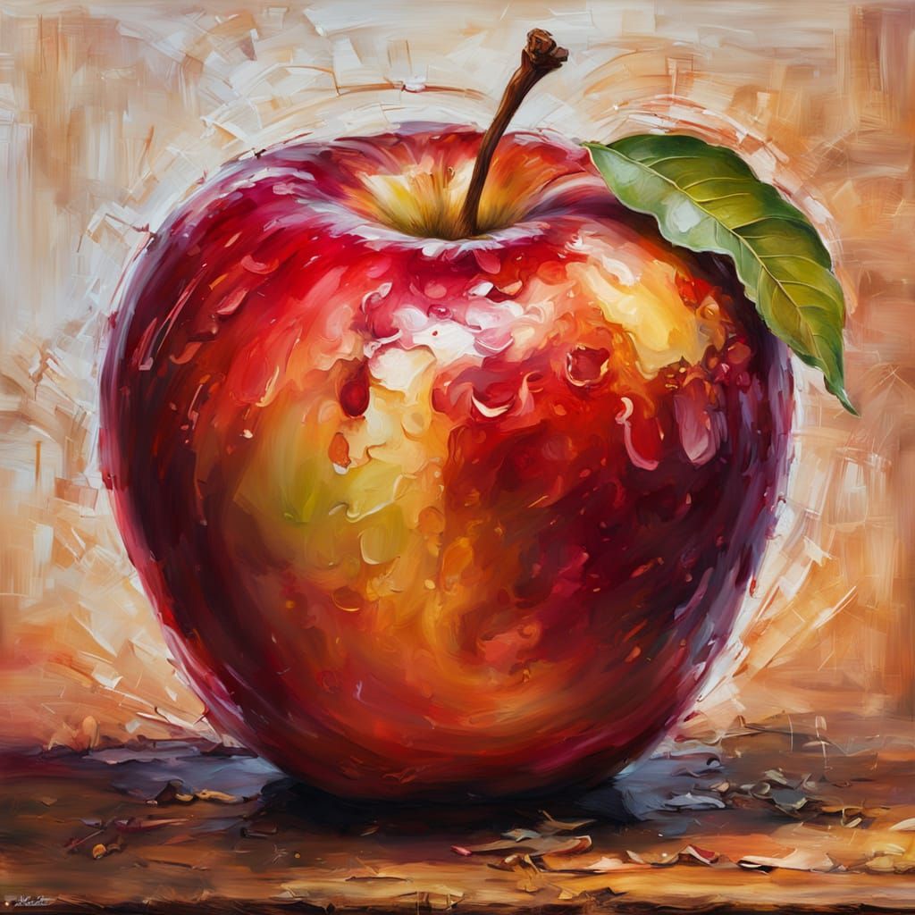 Vibrant Still Life Oil Painting of a Juicy Red Apple  by @undefined