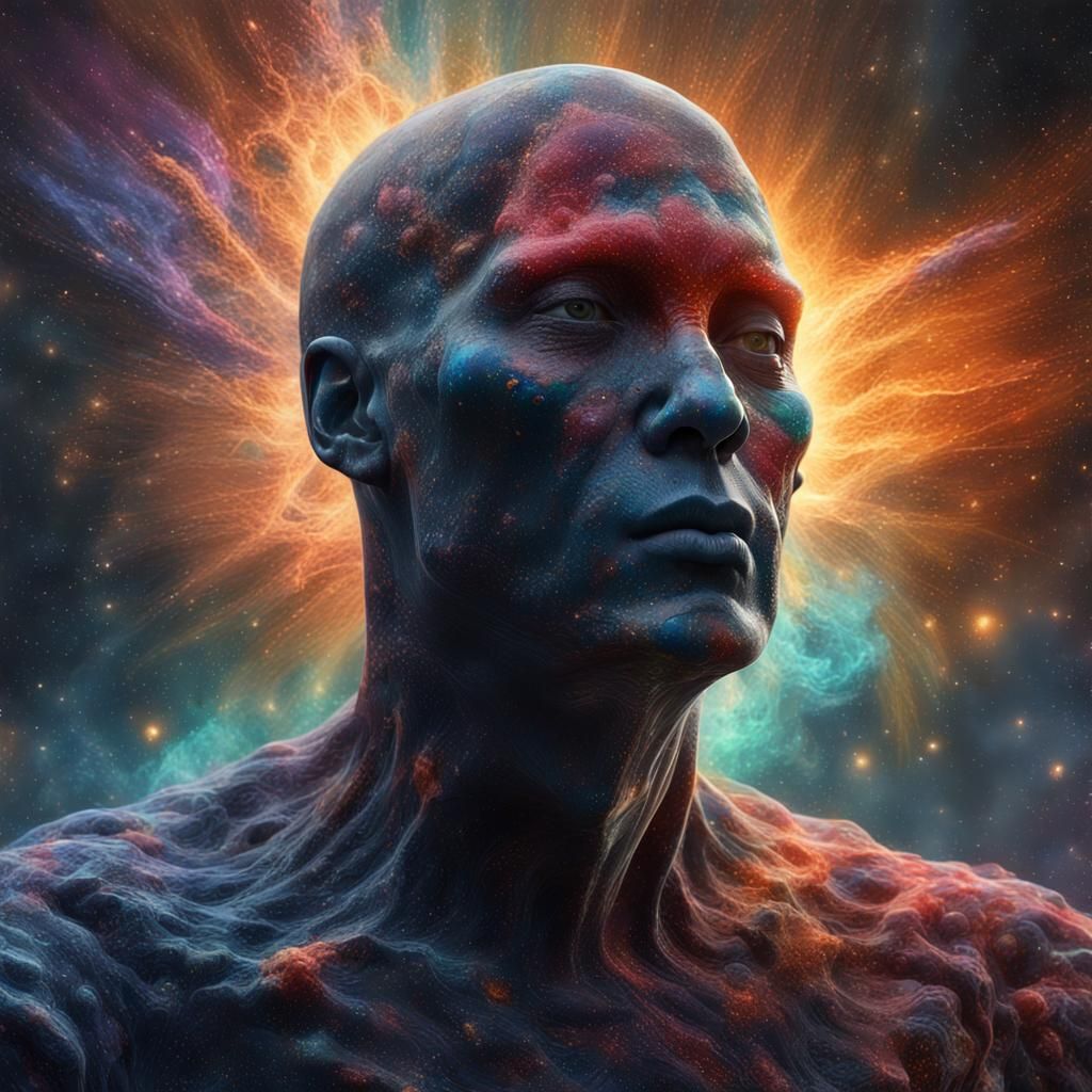 a close up of a person with a body covered in paint, digital...