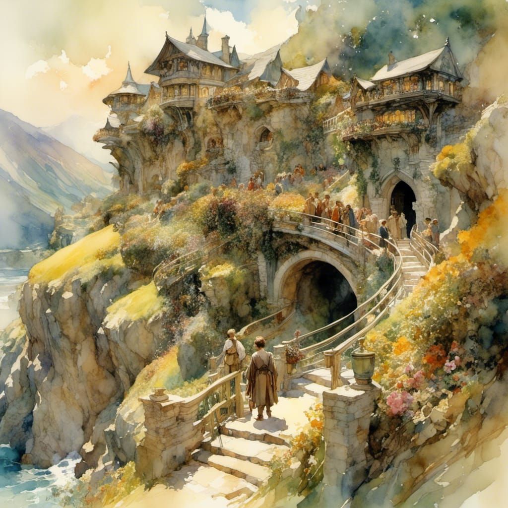 Bilbo with the fellowship at Rivendell - AI Generated Artwork ...