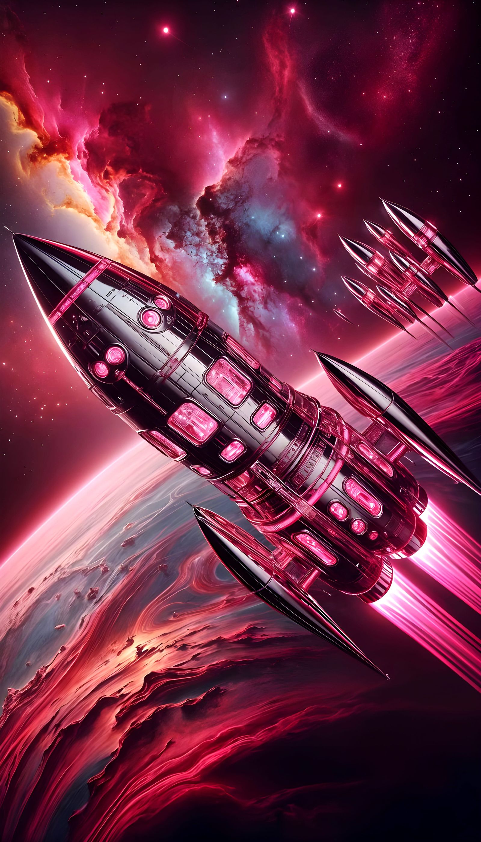 Rocket commuting in the Chrysanthemum nebula system.   by @Tiny Pearl Cat