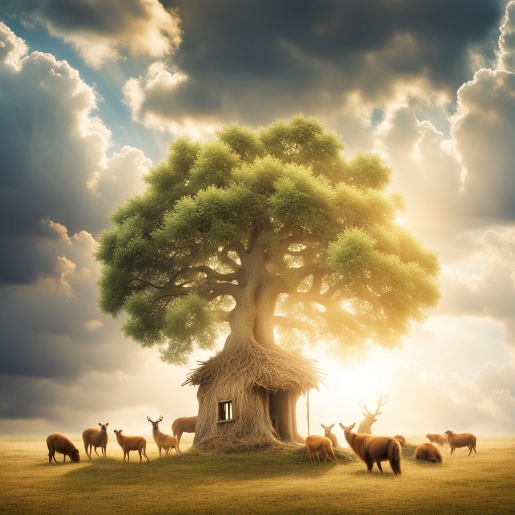 One tree with each branch filled with animals and has it lik...
