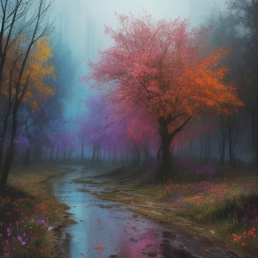Fantasy landscape,wildflowers,trees, Explosion of color,in t...