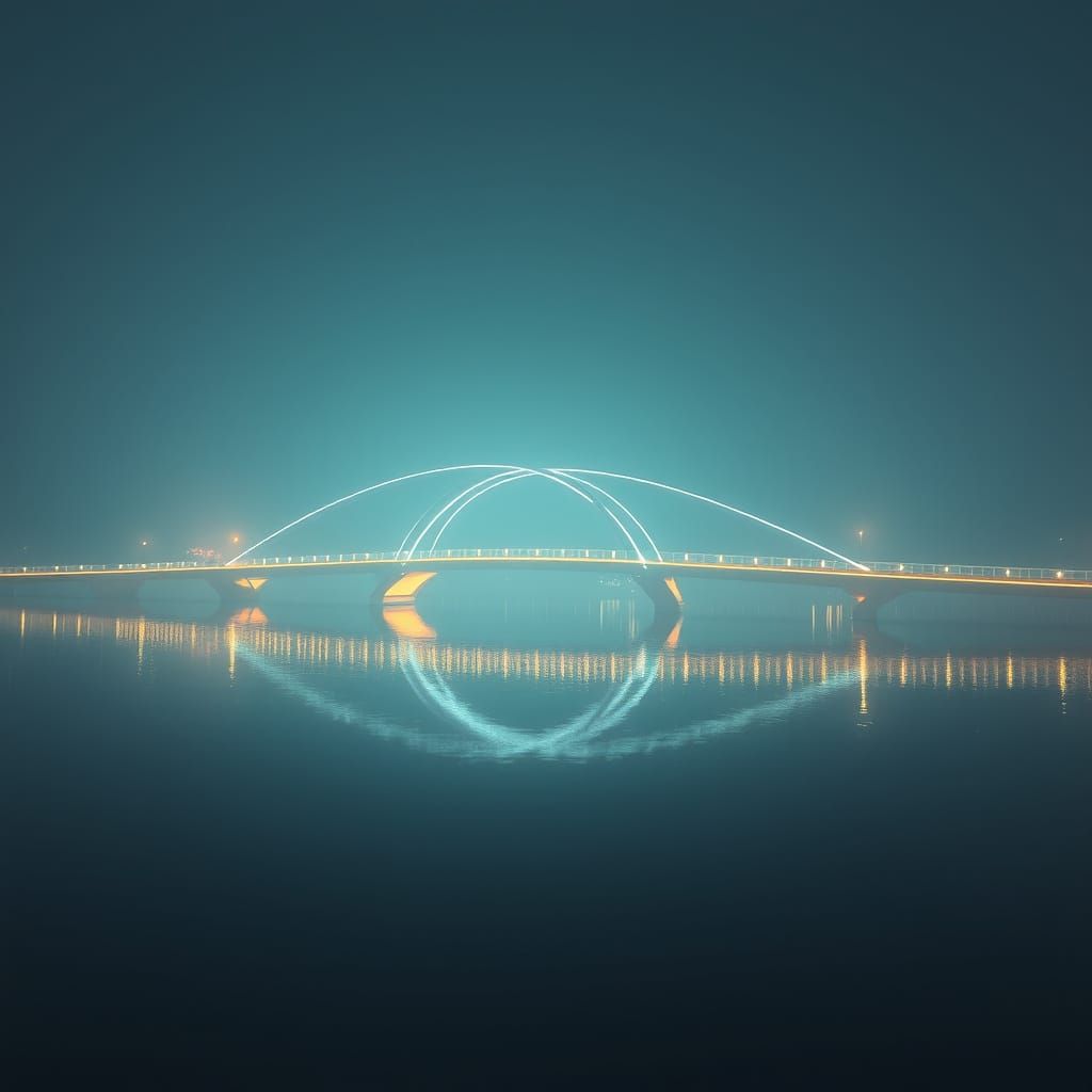 Futuristic Bridge Shimmers with Soft Light in a Dreamy Atmos...