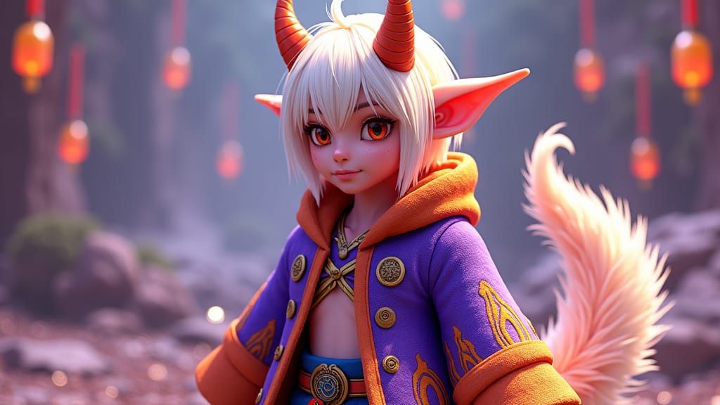 wight devil with  
 platinum  blond hair 
   with short  hor...