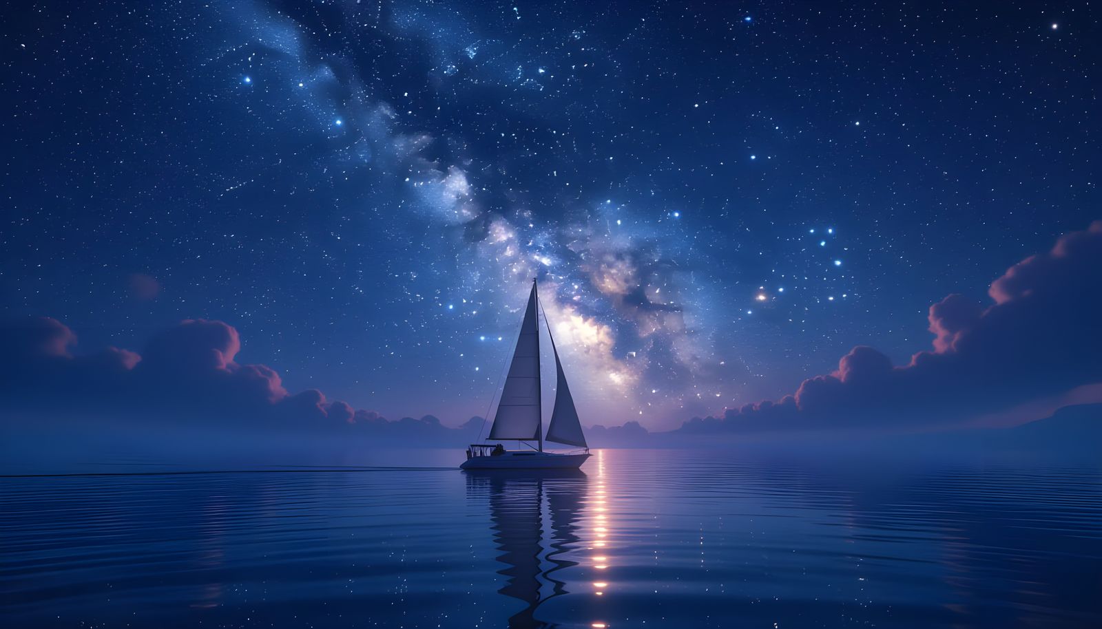 "8K photorealistic scene of a sailboat floating on calm ocean waters at night, illuminated by the glow ...  by @Gyanendra Kumar Pandey