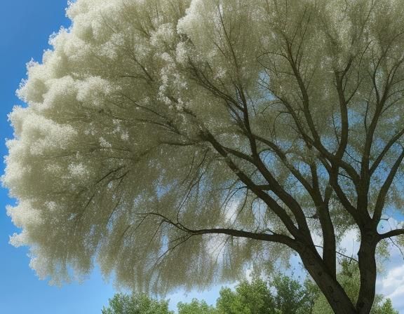 Cottonwood tree releasing polin on a beautiful June day