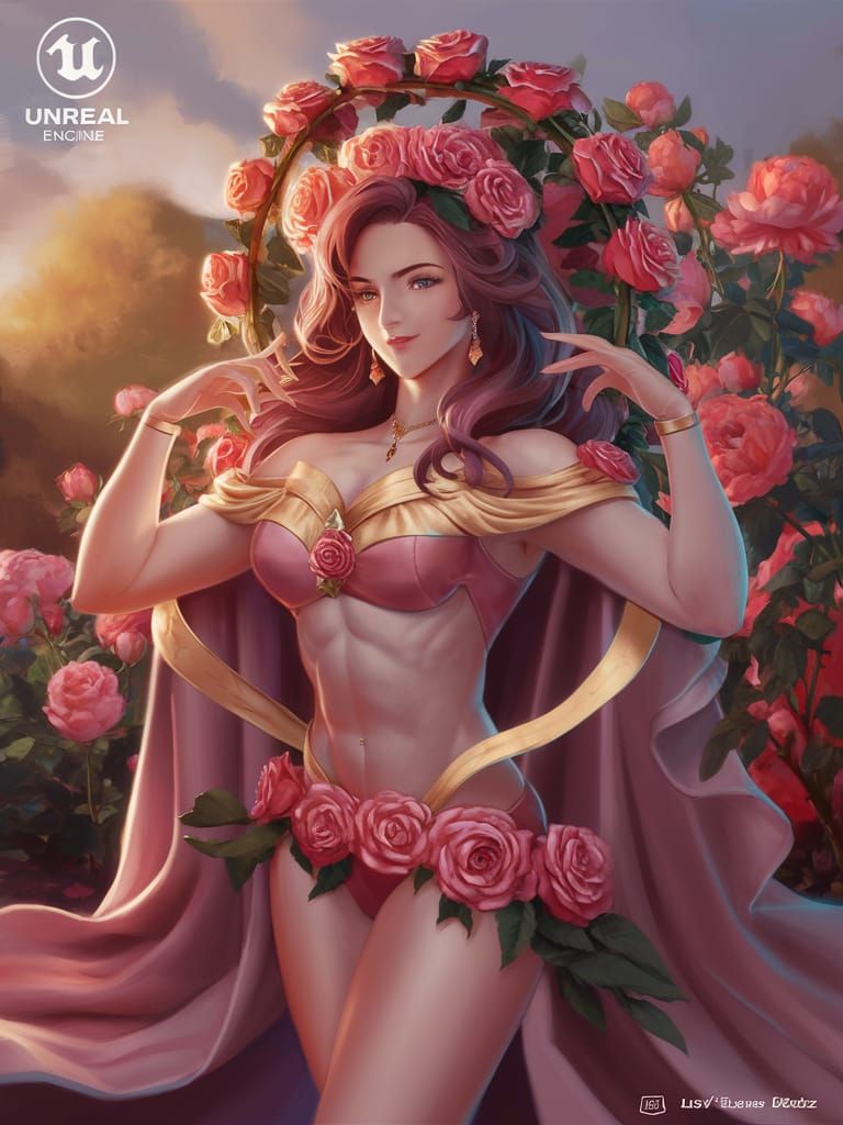 Lisa left Eye Lopez as a Rose Garden Type Goddess But looking Beautiful, Elegant, and Anime Style,Very Strong in Bodybuilder type way,by Sh...