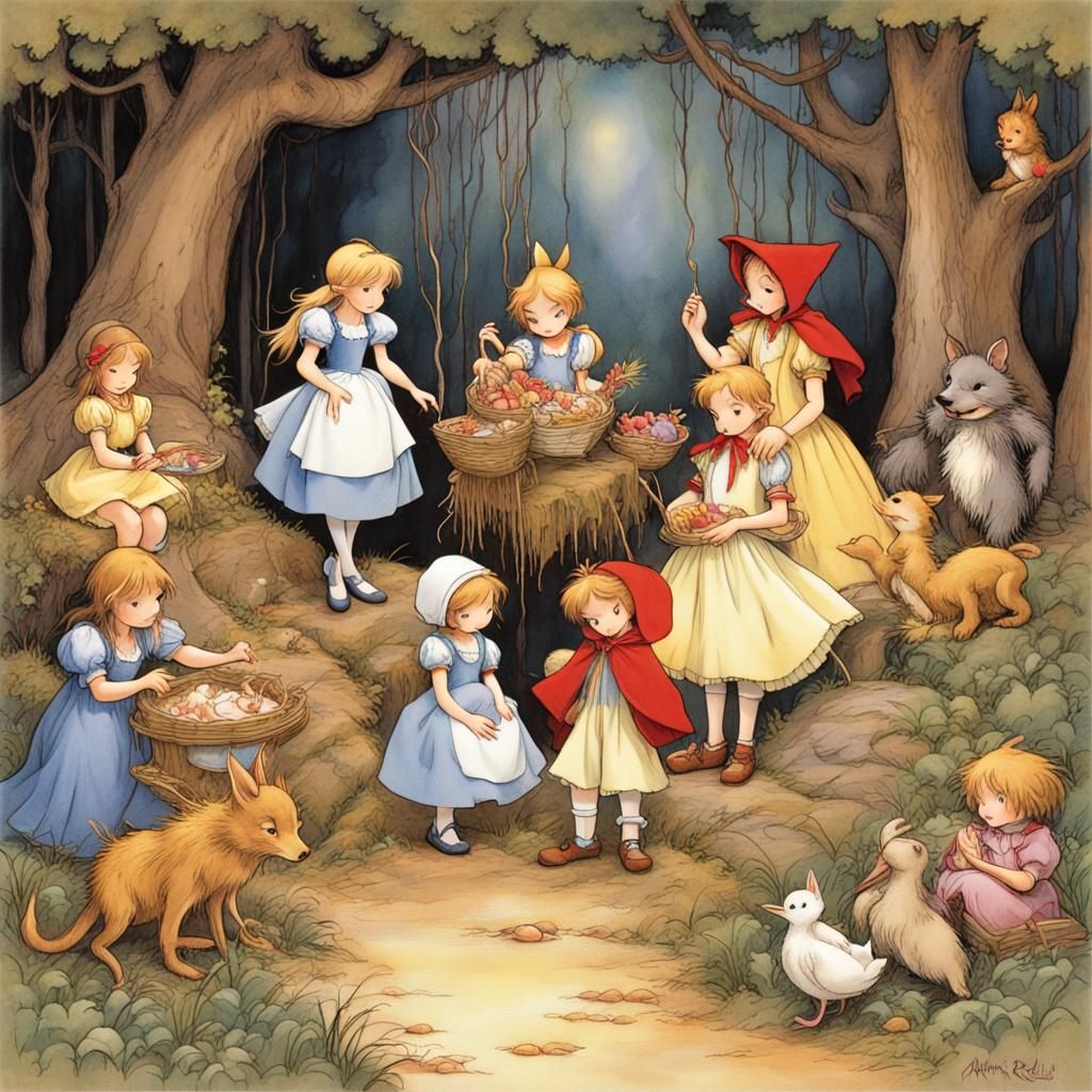 Classic fairy tale characters Cinderella, Little Red Riding Hood, Snow ...