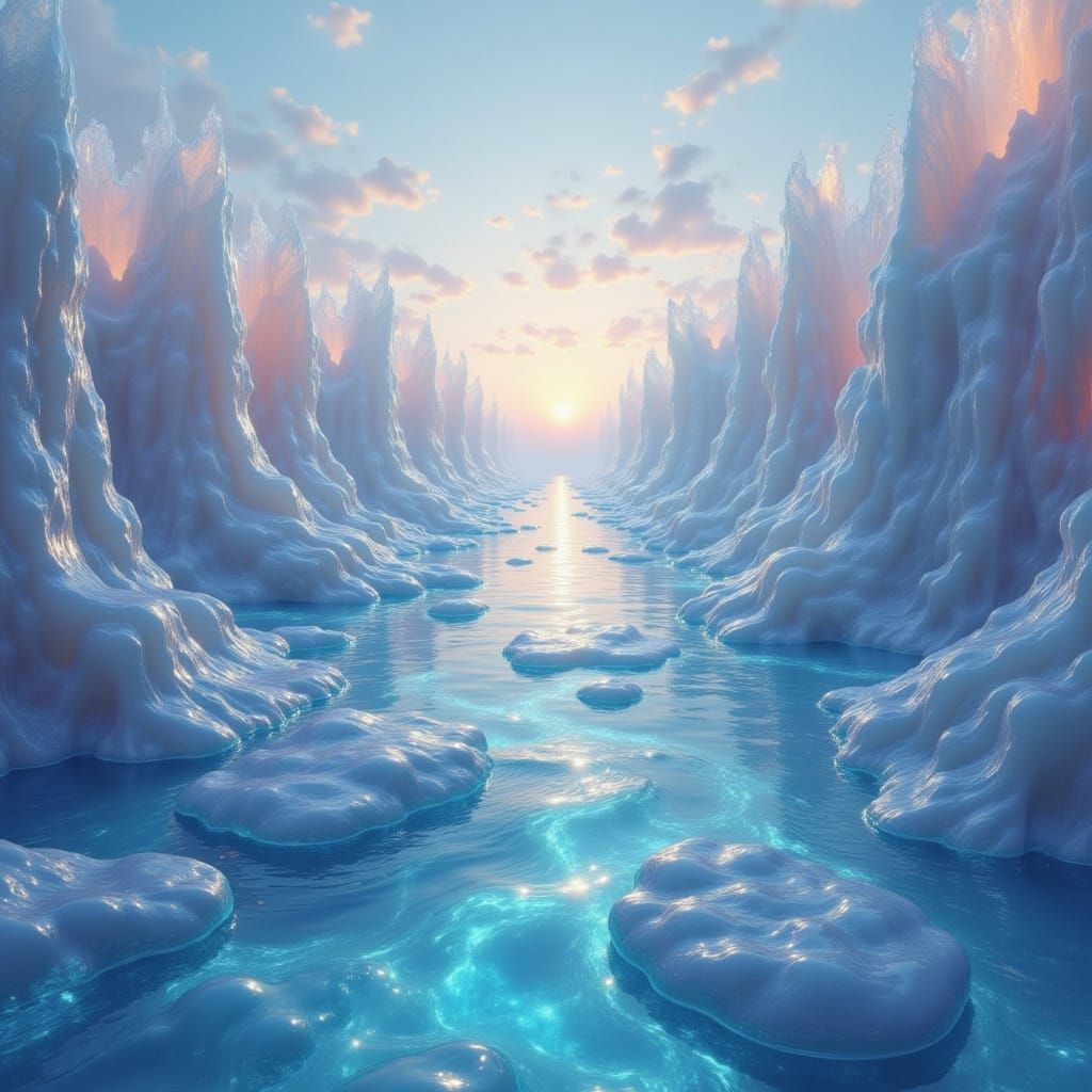 landscape made of transparent shining water water <lora:The Water of Red:1.0>