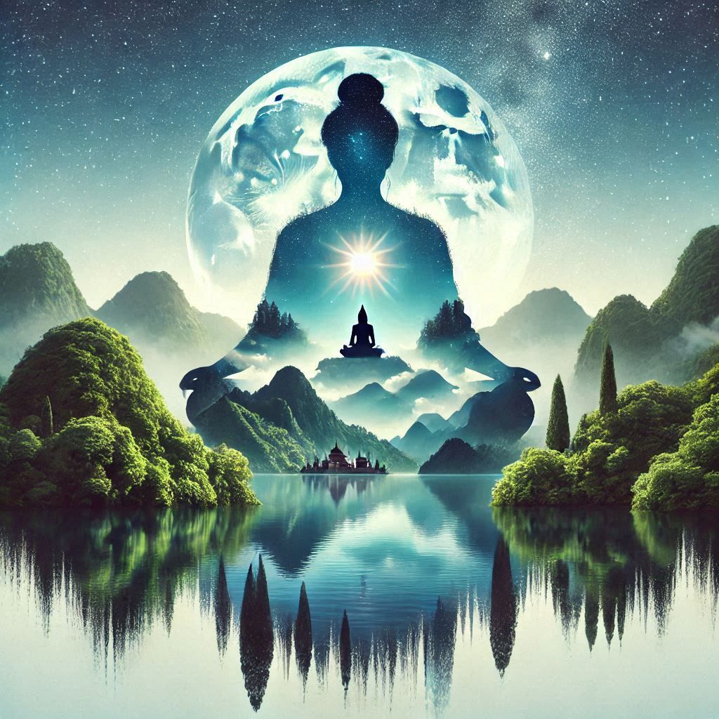 double exposure beautiful fantasy DALL-E 3 portrait landscape..