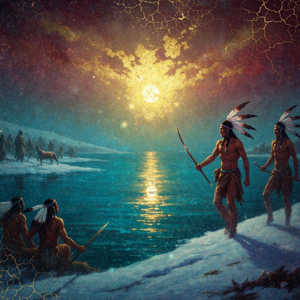 Native American War Scene in Ancient Oil Painting Style