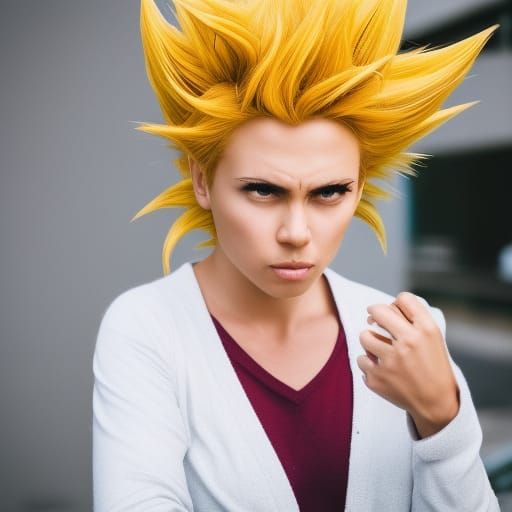 A woman has turned into a realistic super saiyan