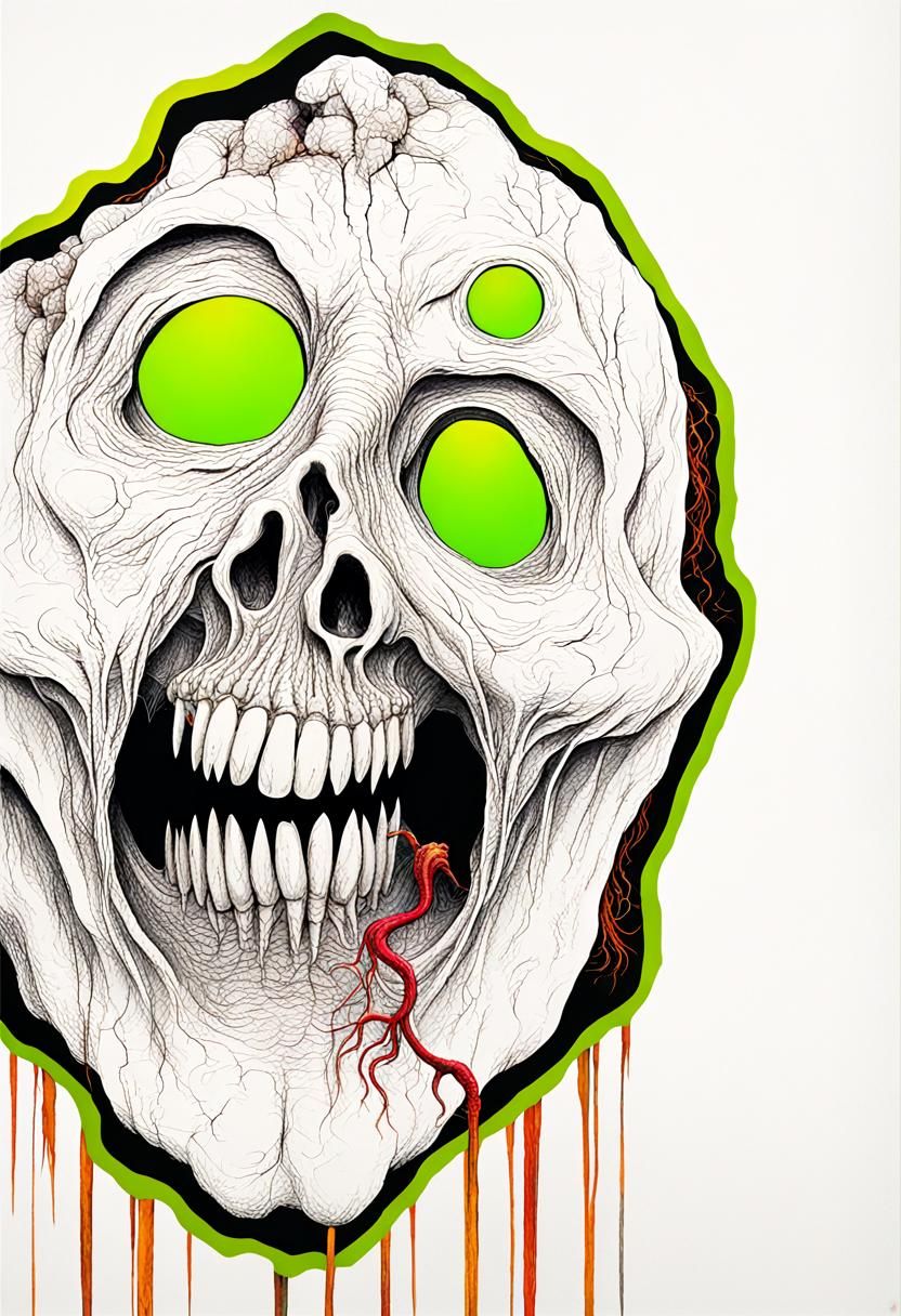 Colorful eldritch evil ghostface with cordyceps Zdzisław Bek...