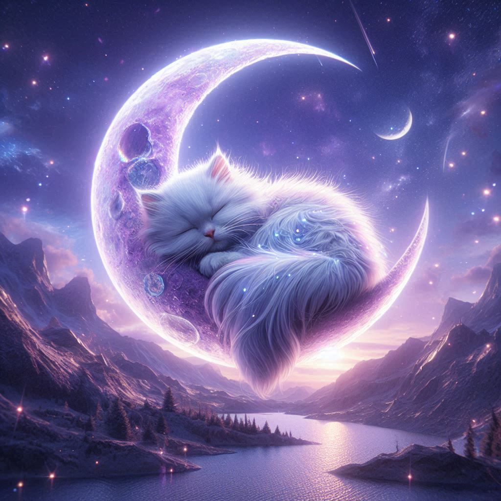 cat sleeping on moon