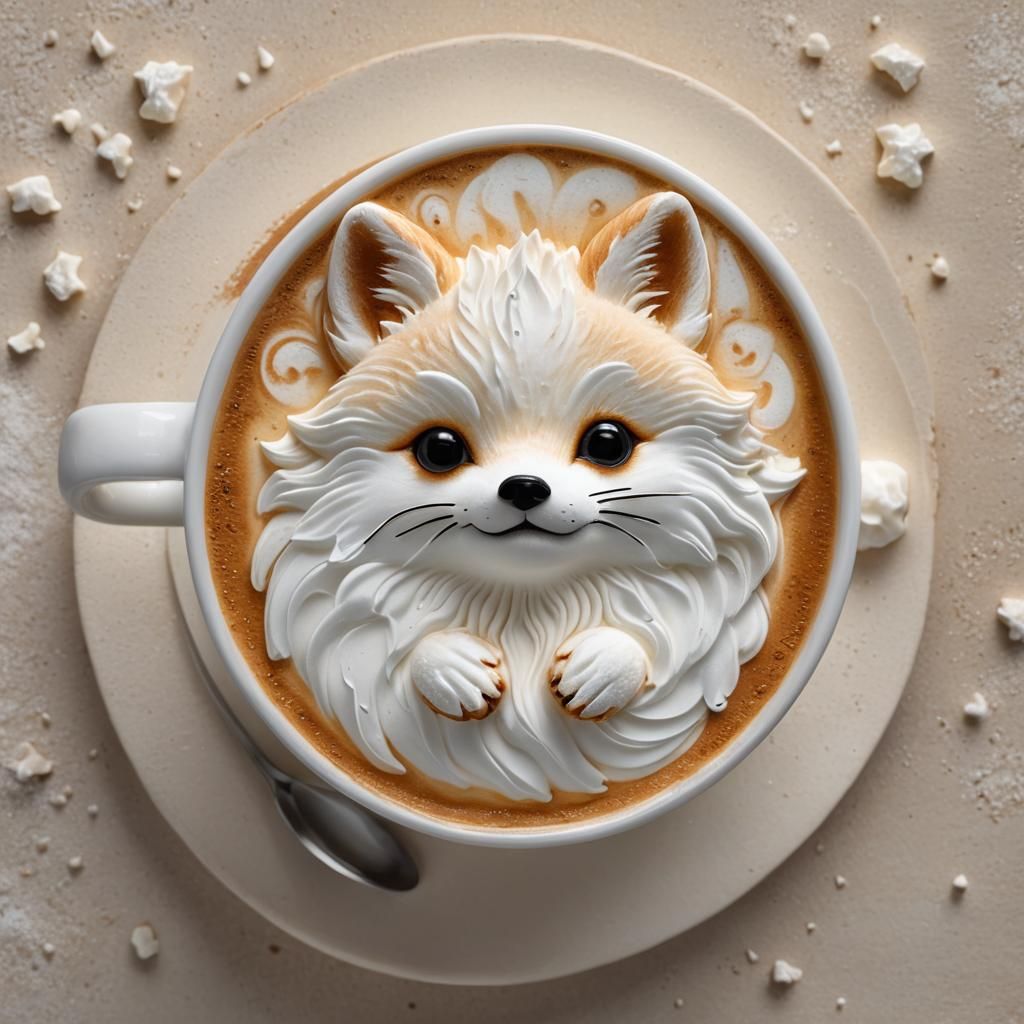 A realistic close-up of a cup of cappuccino with a detailed ...
