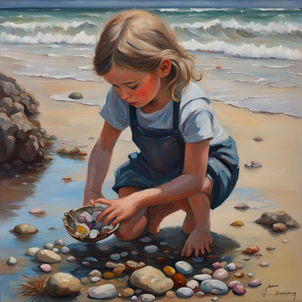 Treasures Washed Ashore found by small girl child in rockpool
  by @undefined