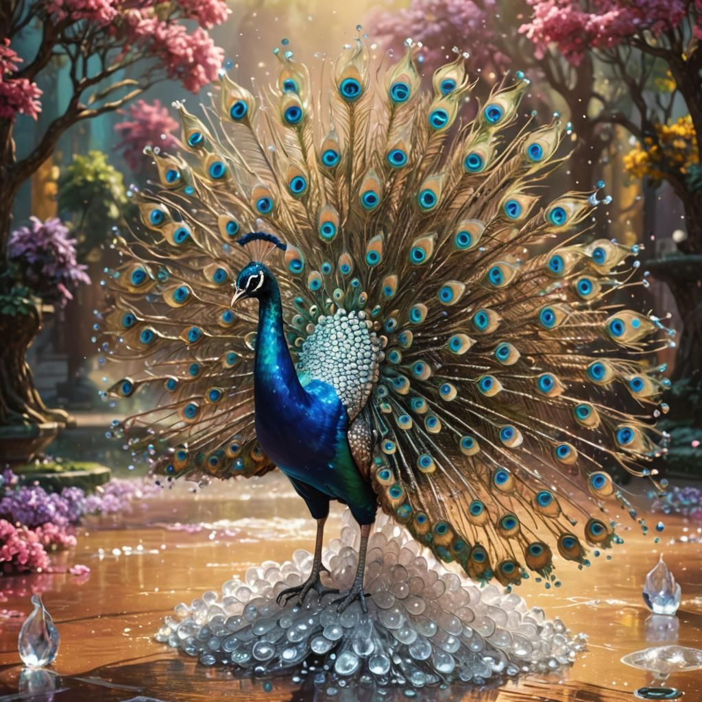 Hyperrealistic Crystal Peacock in Splash Art Style