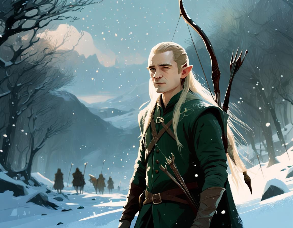 Legolas in Snow: Cinematic Digital Illustration