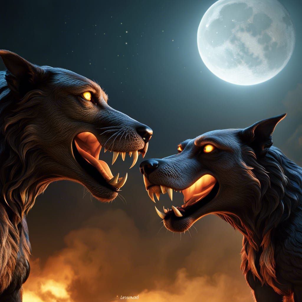 Beast dogs on moon night - AI Generated Artwork - NightCafe Creator