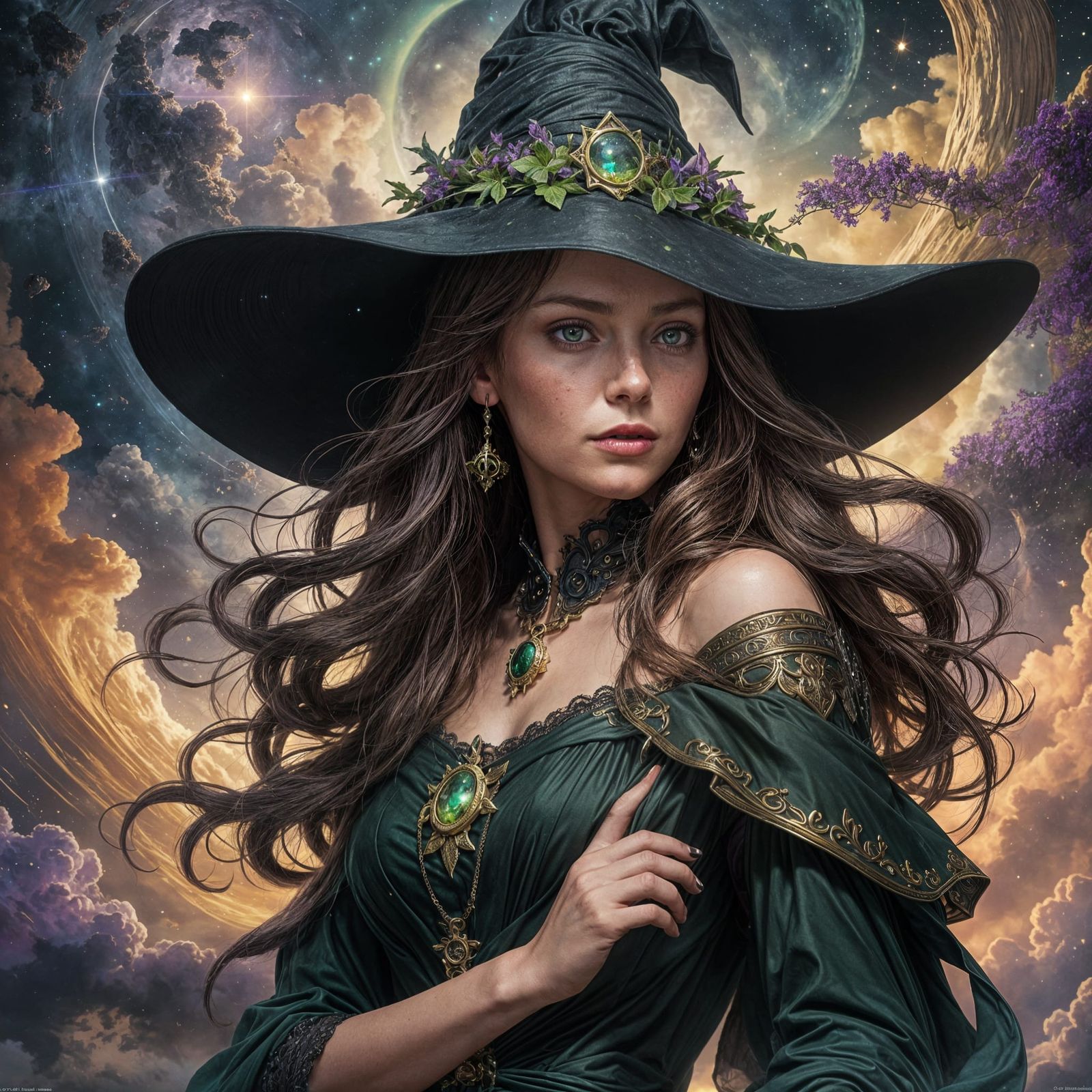 Beautiful Space Witch in Dark Fantasy Style