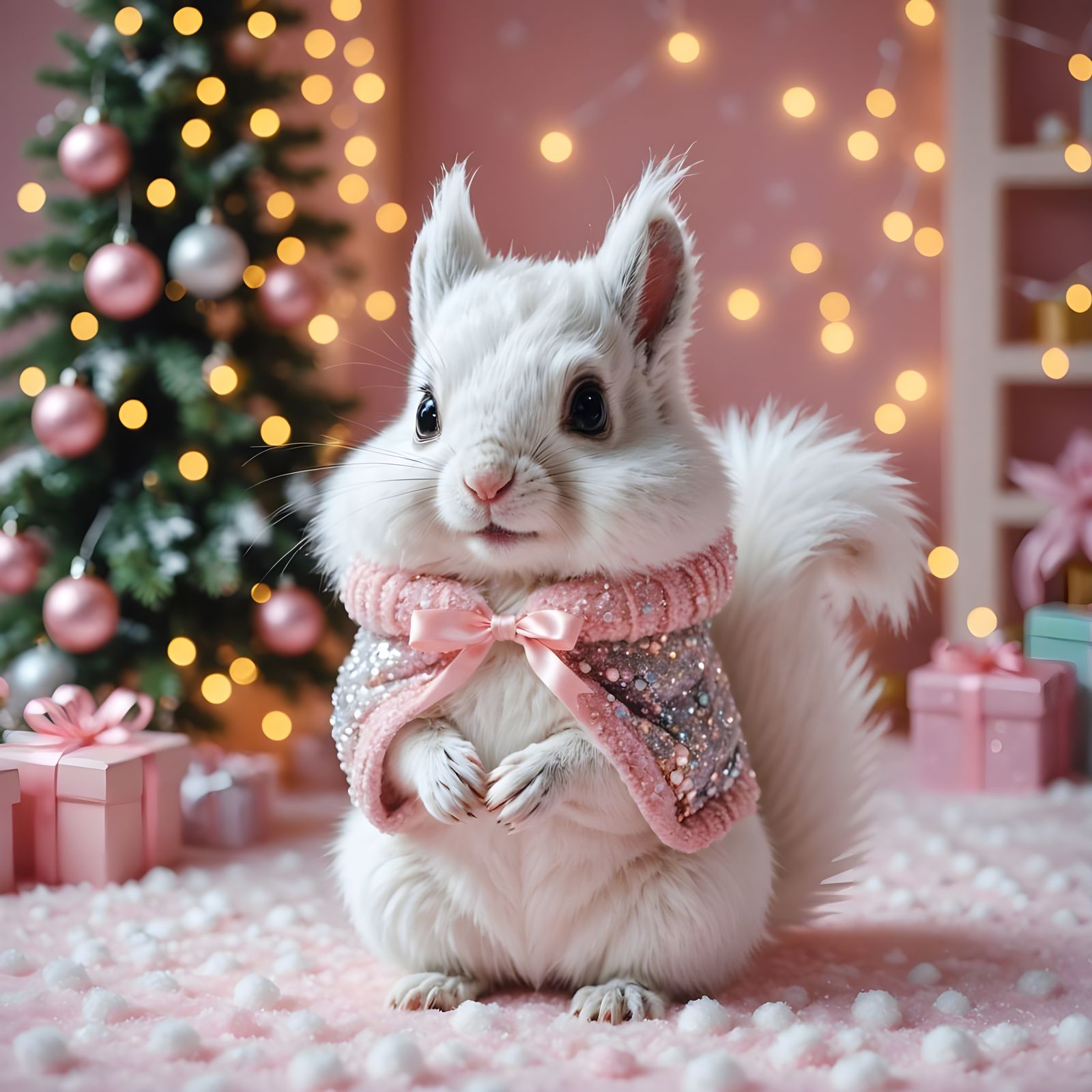 Delightful New Year's Fairy in a Peach Coat with Sparkling D...