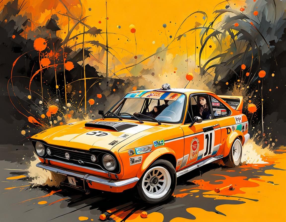 Rally car careening [rally stage]