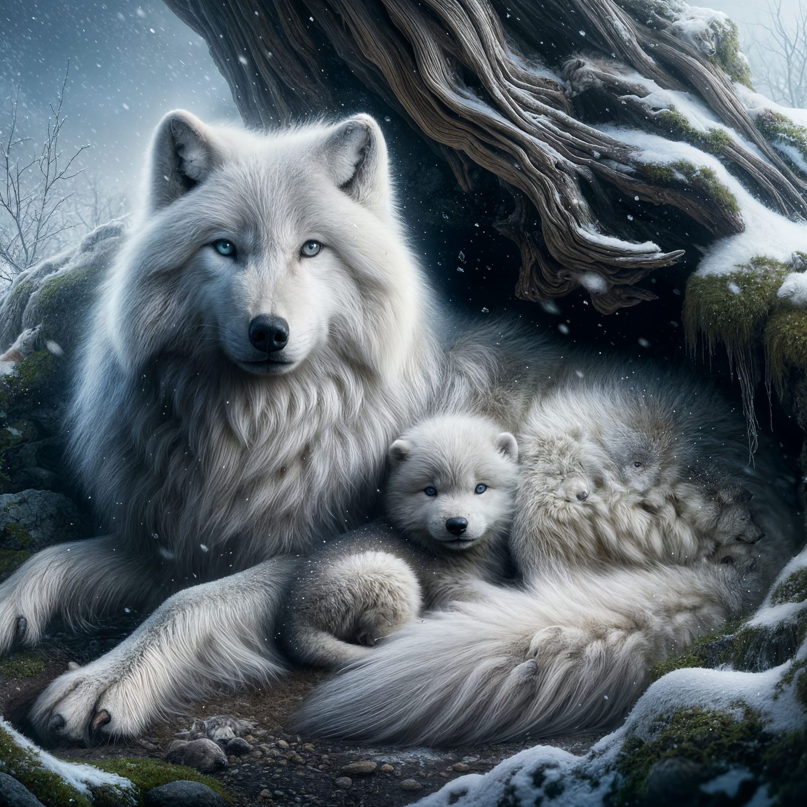 White wolf and her cub  by @JackKerouac