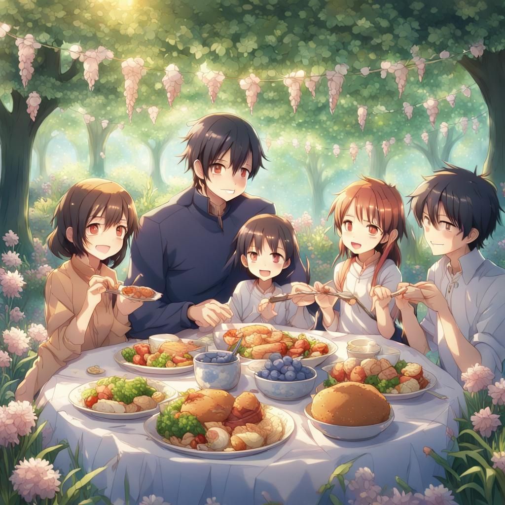 The​ Happy​ Family​ in​ beautiful​  garden.