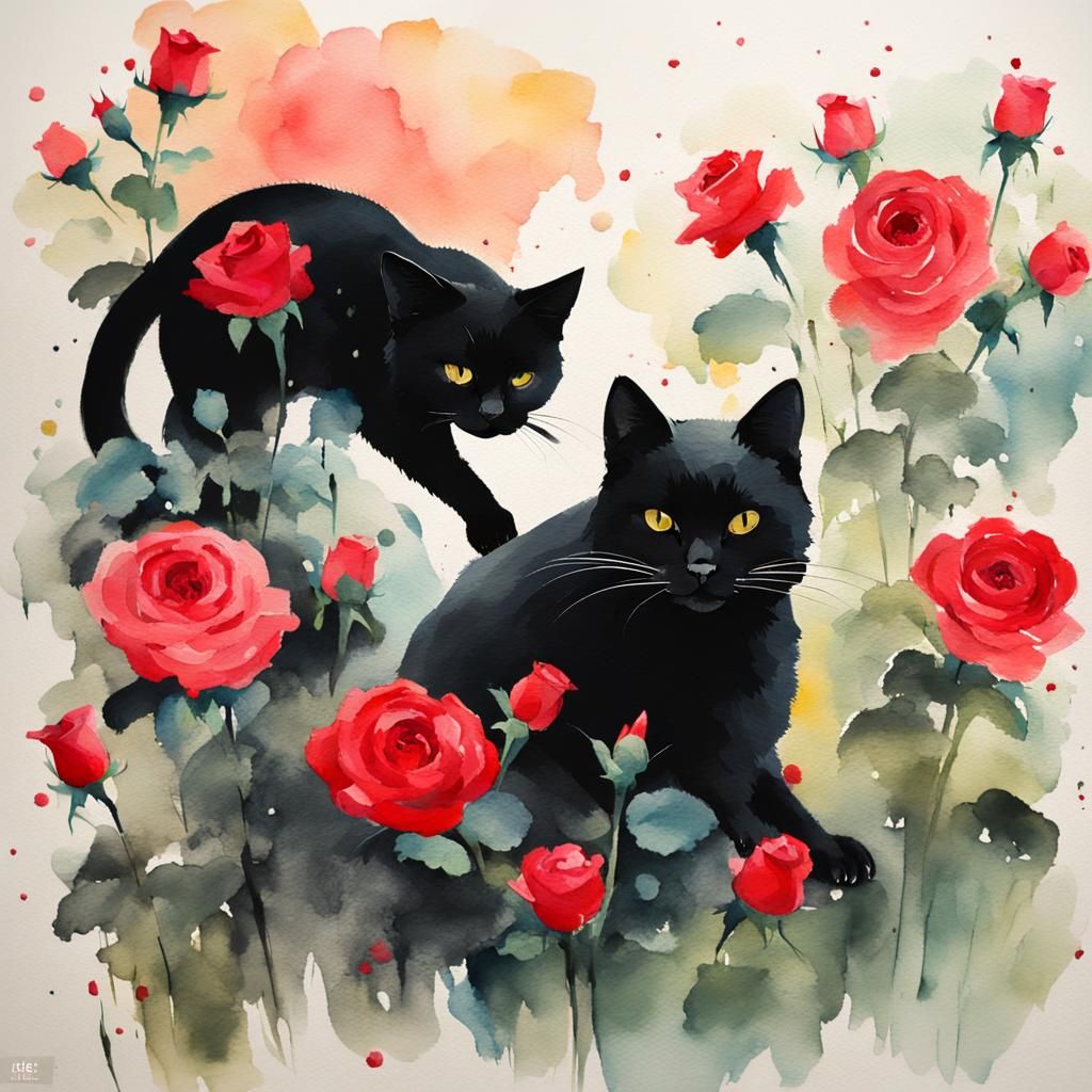 Cats and roses