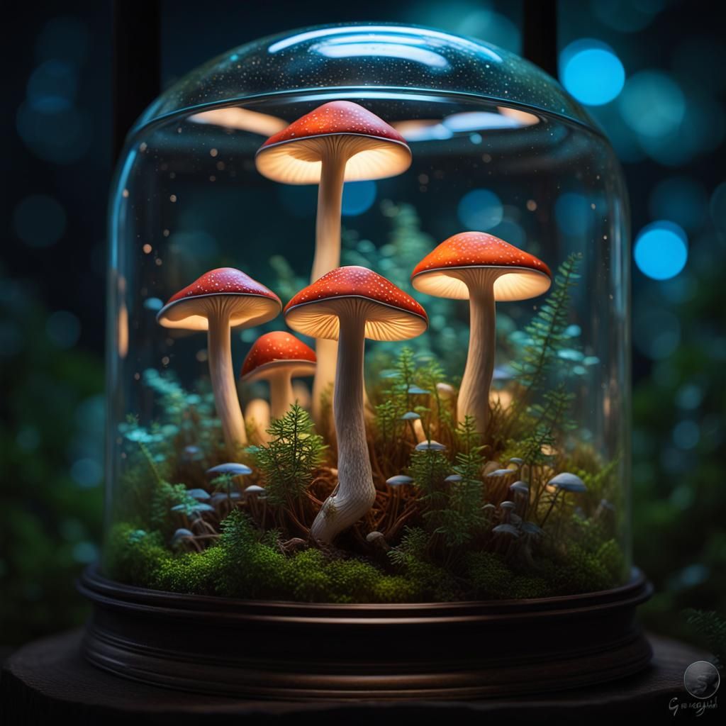 A Beautiful Terrarium of Bioluminescent mushrooms - AI Generated ...