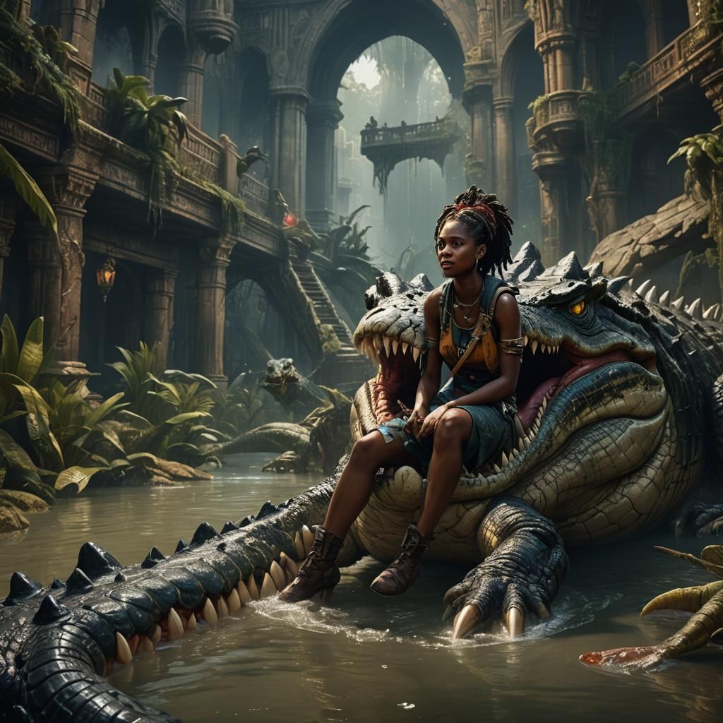 In the jaws of a crocodile