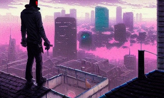 The vigilante in grey on the roof