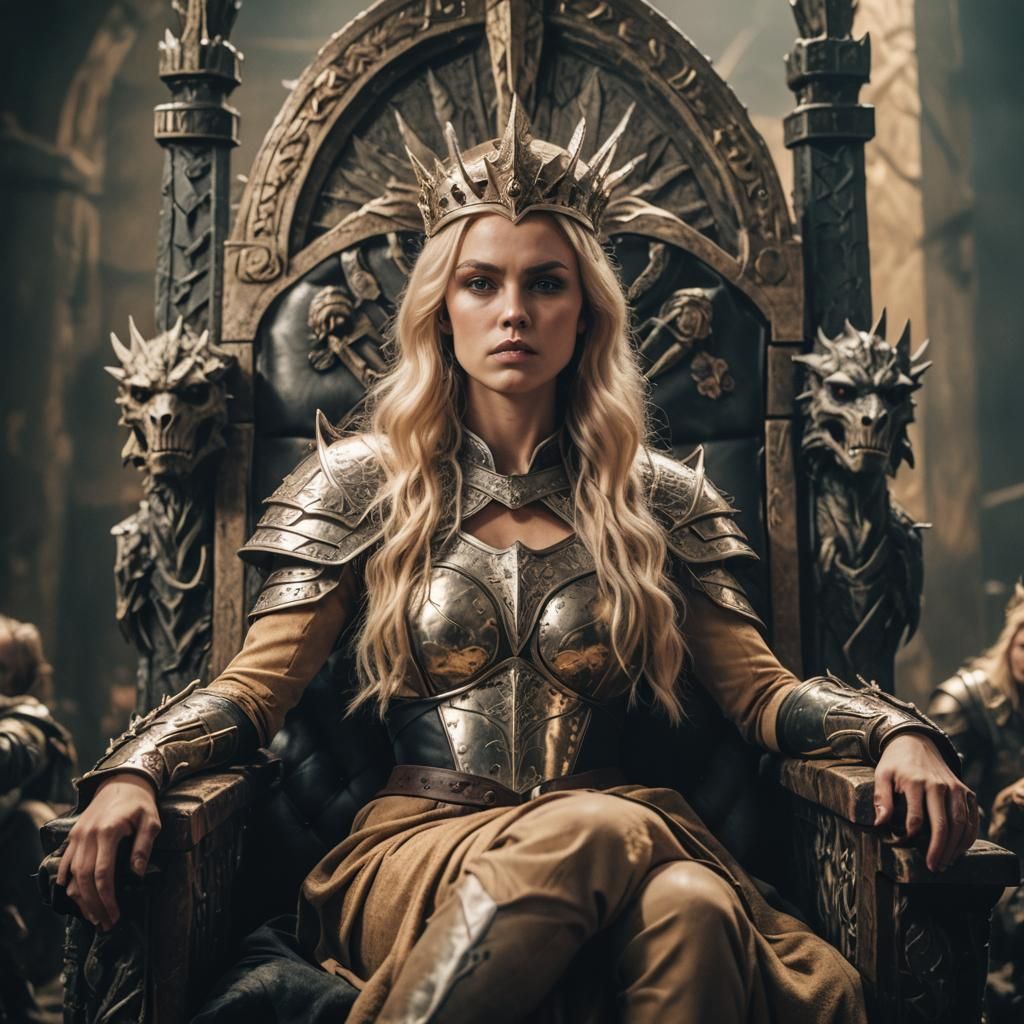 Blonde Warrior Queen on Throne