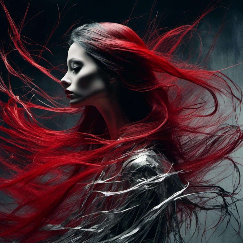 <lora:Woodsplash:1.0> (portrait__woman_long_hair_in_red_colo...