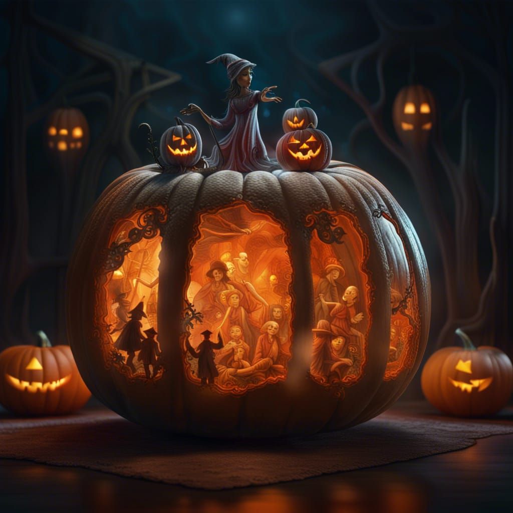 Ghostly Witches in a Transparent Pumpkin