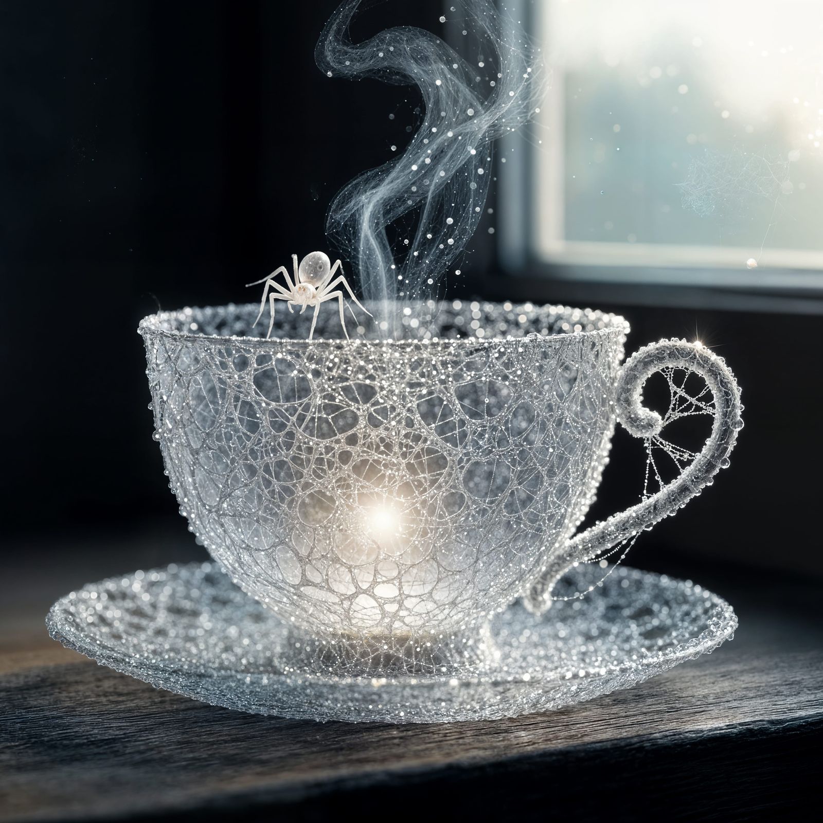  “Silkbrew Morning” - A luminous morning brew held in a cup woven entirely from spider silk.  by @DDT123